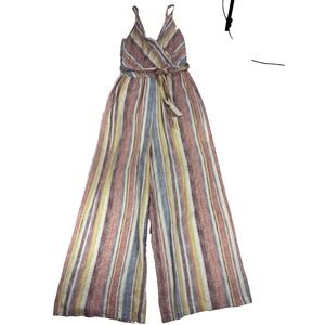 As You Wish Women's Sm Colorful Striped Wide Leg Flowy Jumpsuit Resort Vacation